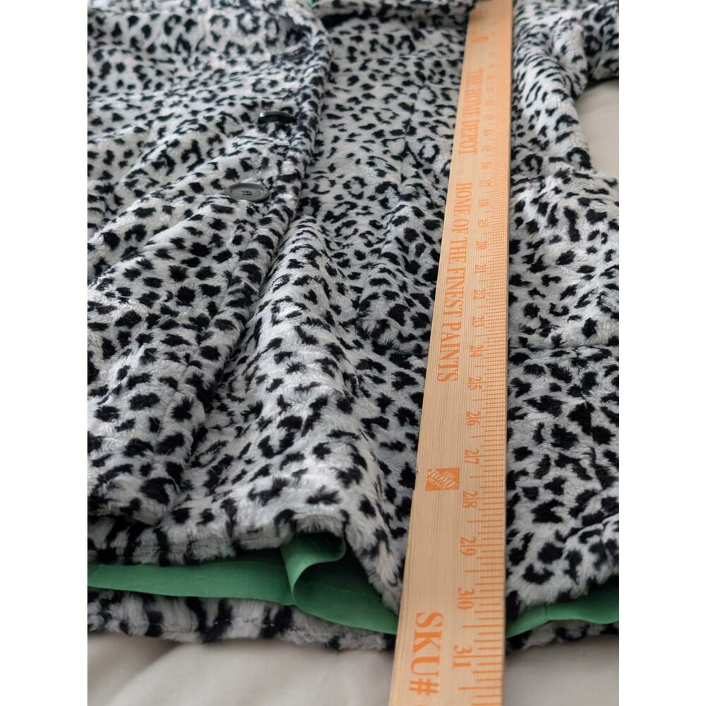Karen Kane Leopard Faux Fur Coat Petite S Emerald Green Lining Mob Wife Mod - Picture 10 of 11